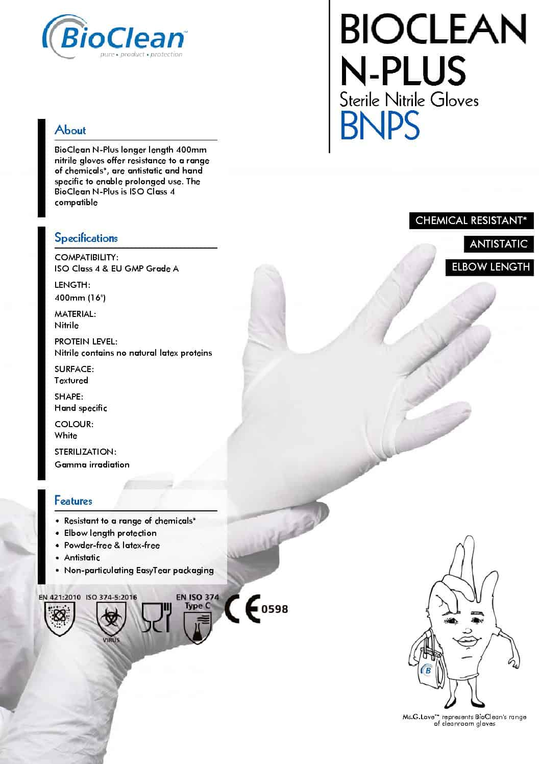 BioClean NPlus BNPS 16" ExtraLong Sterile Nitrile Chemo Gloves
