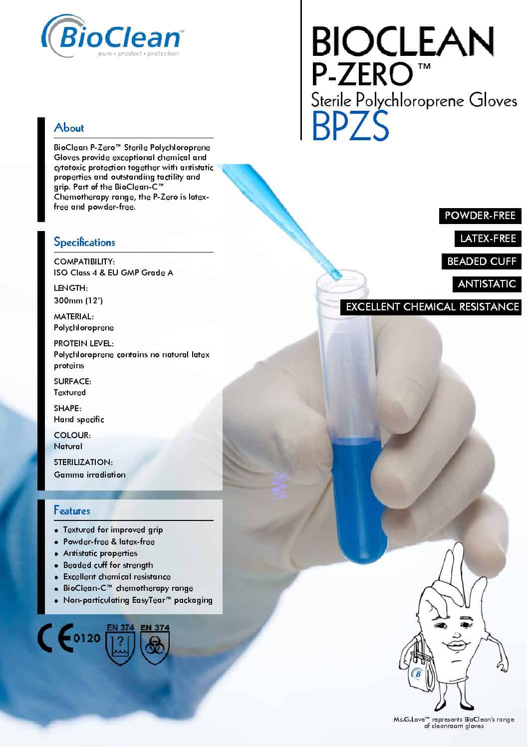 BioClean PZero BPZS Sterile Polychloroprene Cleanroom Gloves