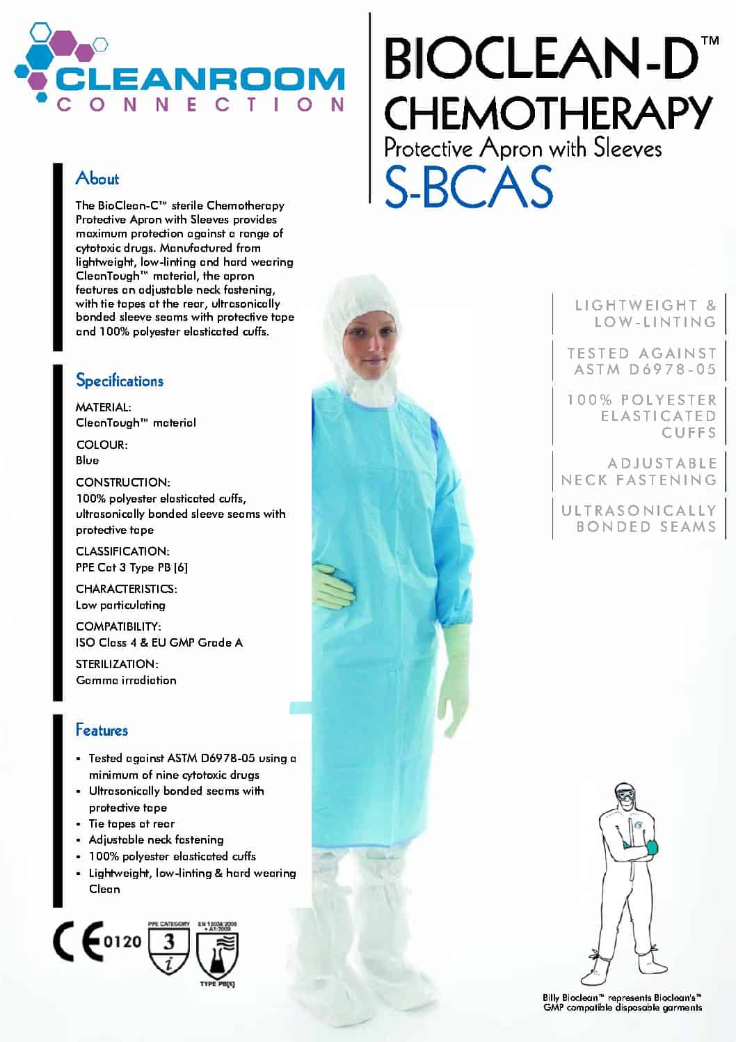 BioClean SBCAS Sterile Chemo Apron Gown ⋆ USP800 Compliant