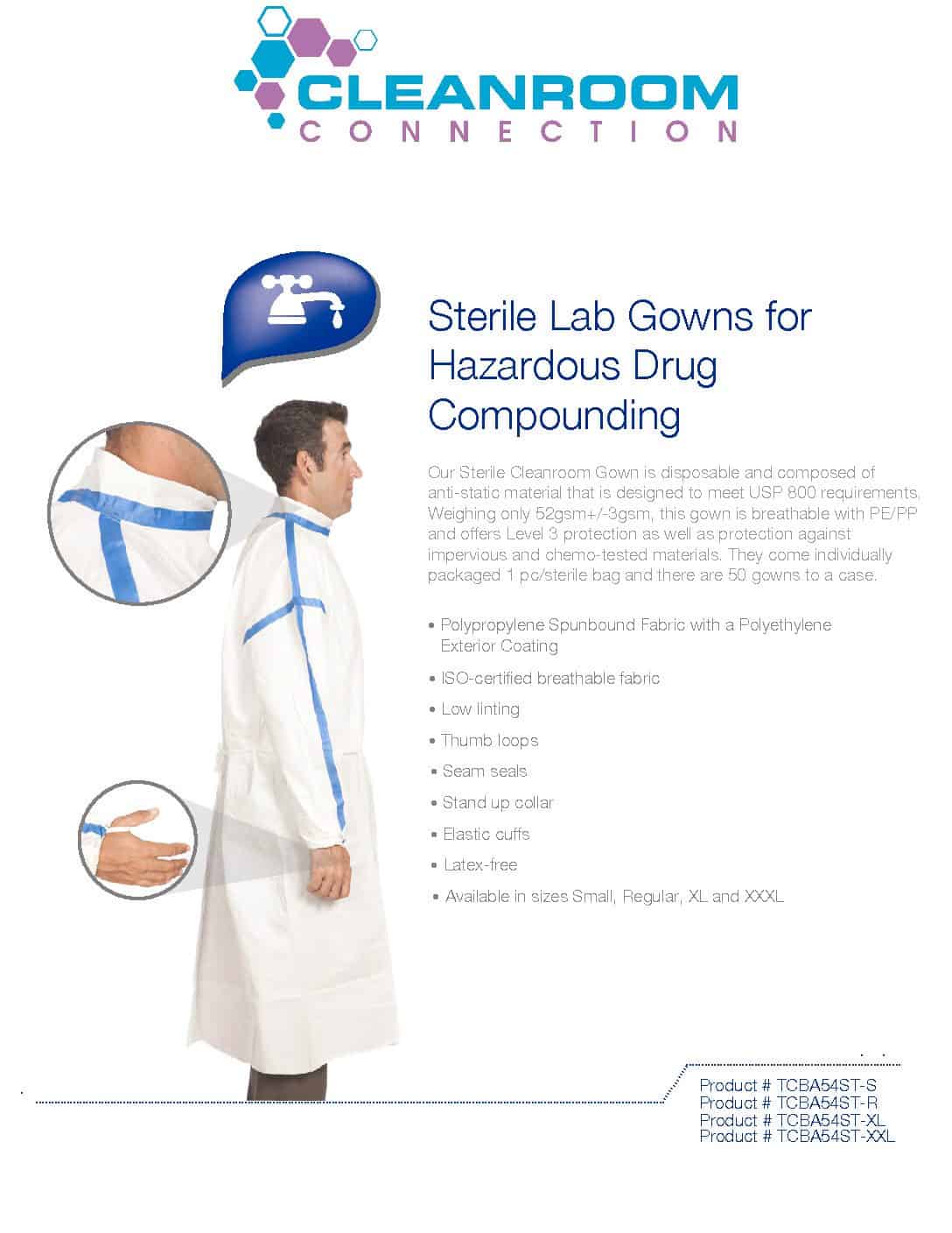 TCBA54ST TrueCare BioMedix Sterile Chemo Gowns for USP 800