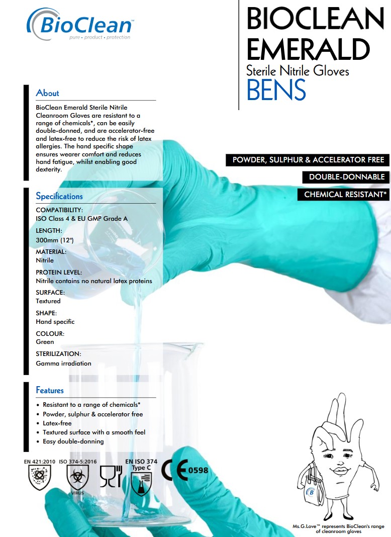 emerald bens nitrile sterile cleanroom glove
