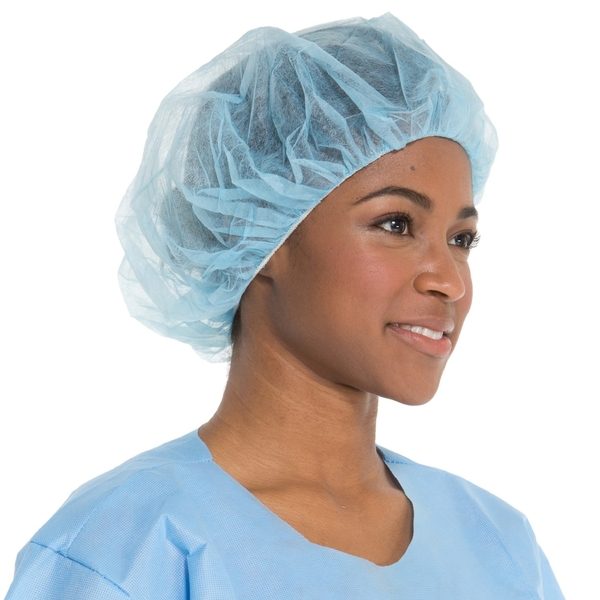 blue lint-free bouffant caps for clean room environments