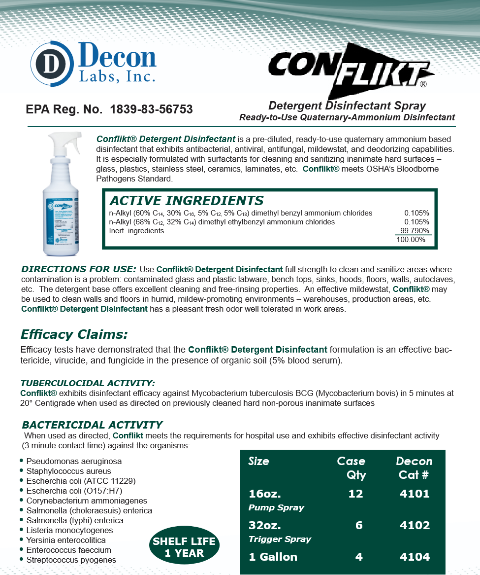 image representing decon labs conflikt ready to use quaternary disinfectant for cleanroom use