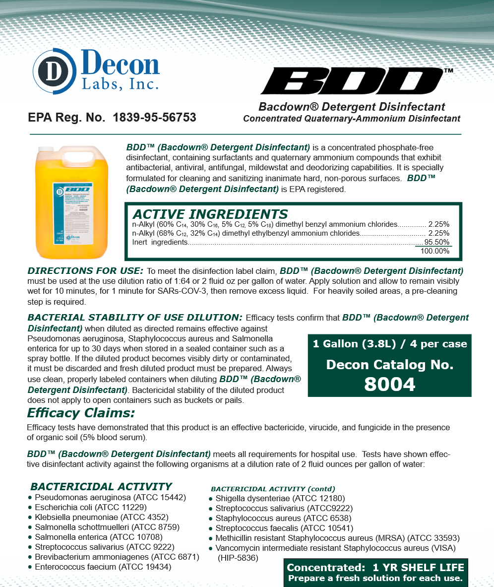 image representing decon labs bacdown detergent disinfectant