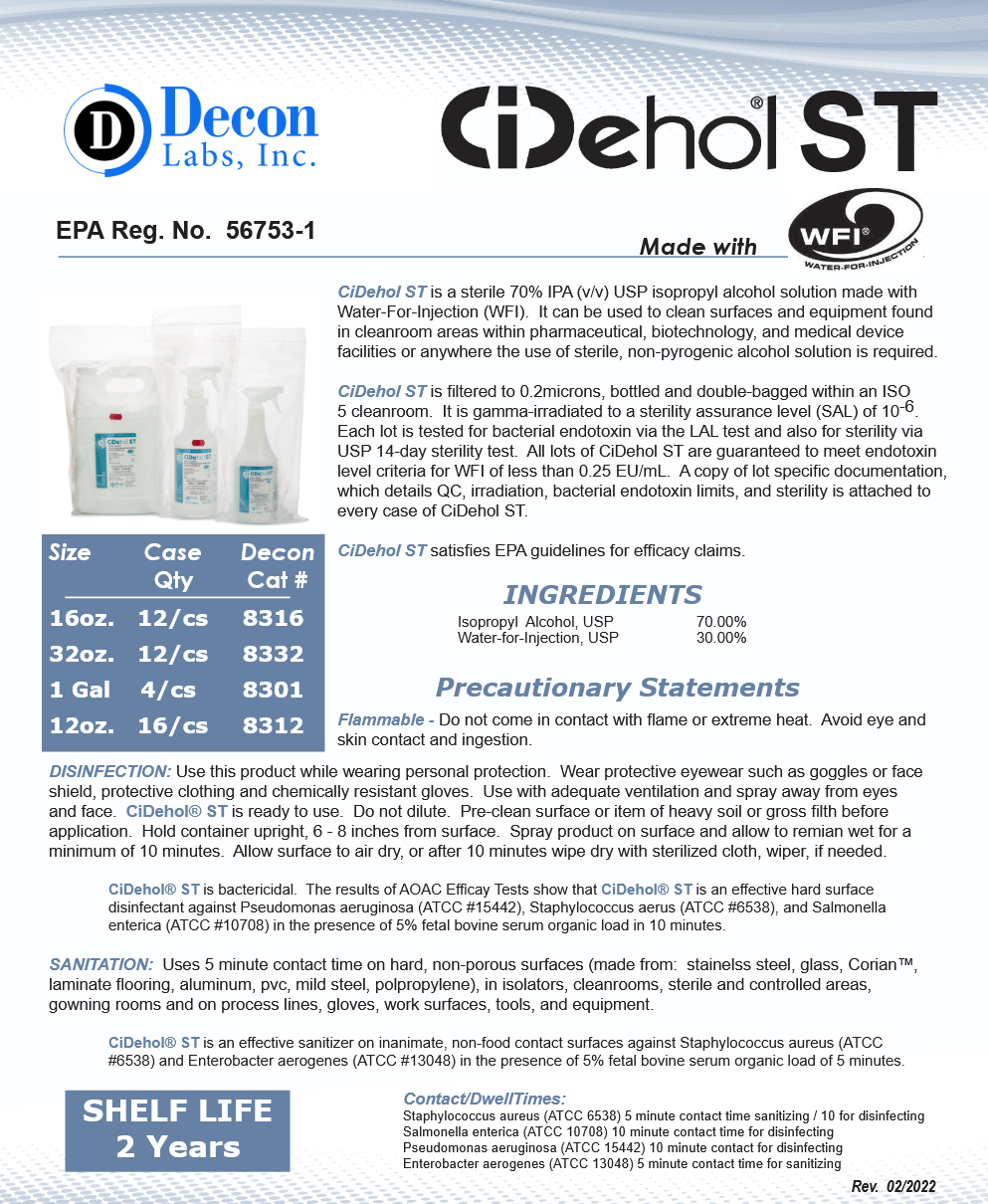 image representing decon labs cidehol st 70 ipa isopropyl cleanroom alcohol