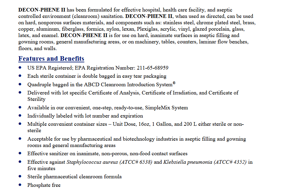 image representing decon phene phenolic cleanroom disinfectant