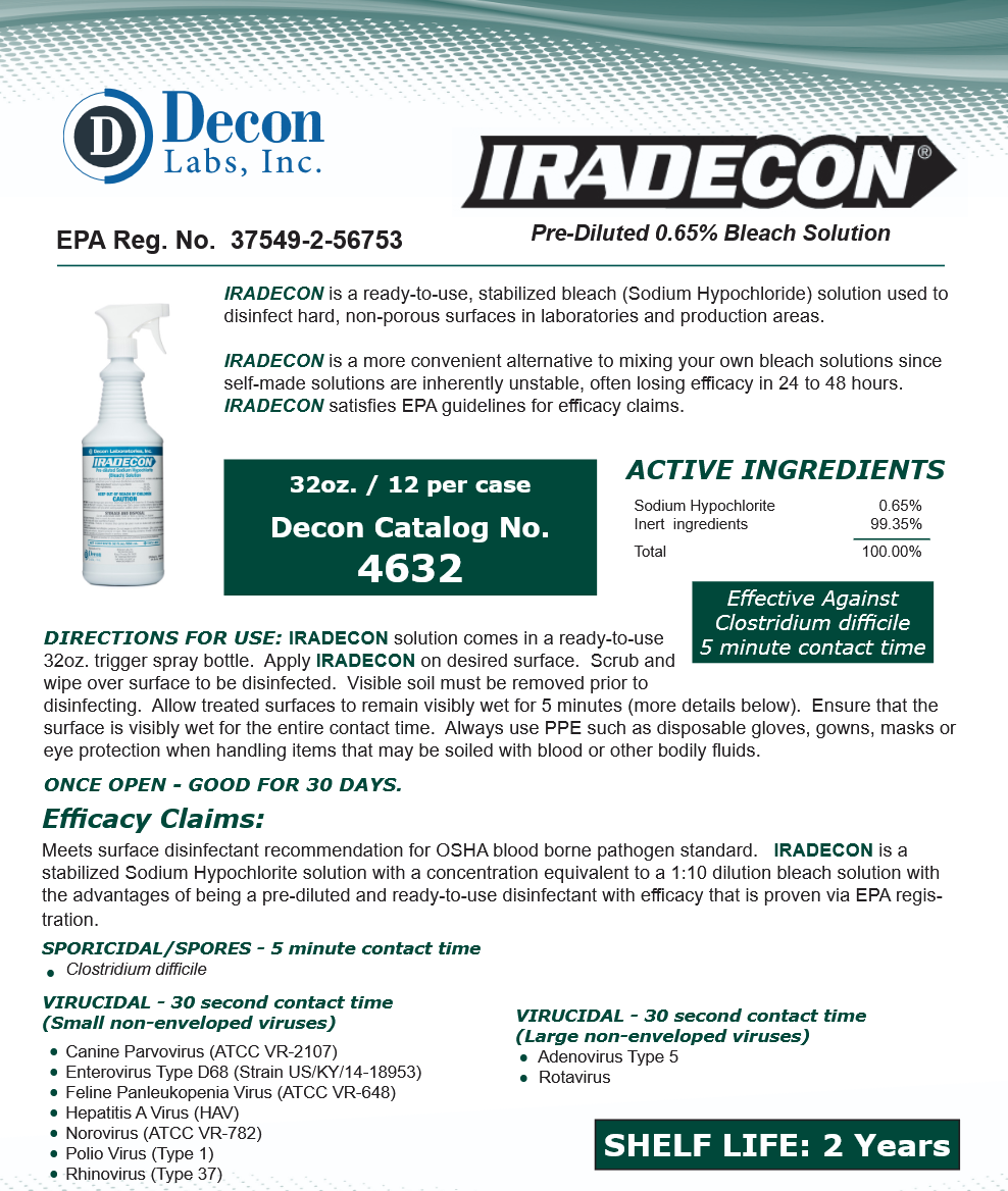 image representing iradecon bleach sodium hypochlorite decon labs