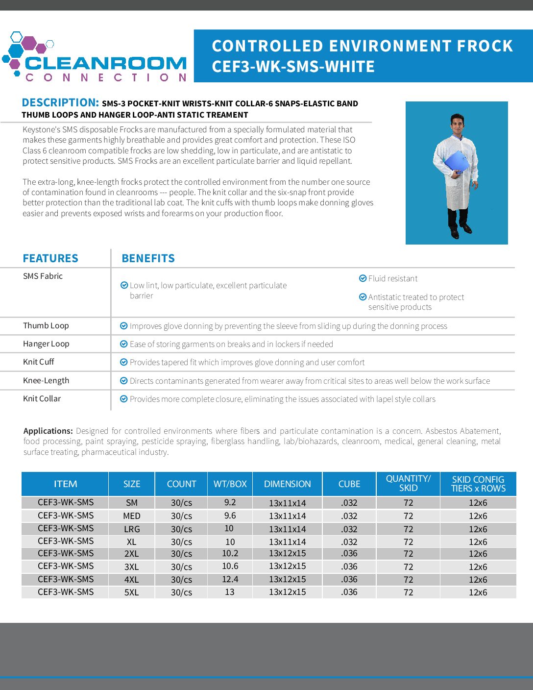 CEF3-WK-SMS Lint Free Cleanroom Frock | Breathable Frock