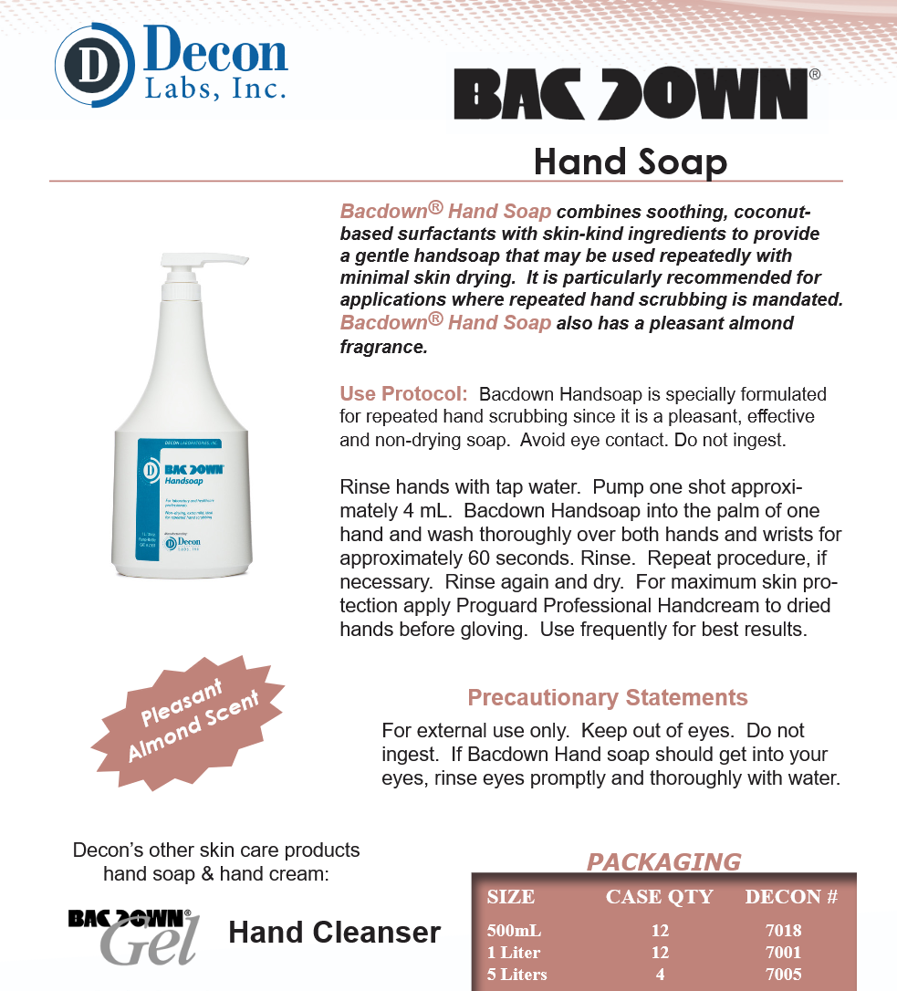 image representing cleanroom hand soap to use with water bacdown