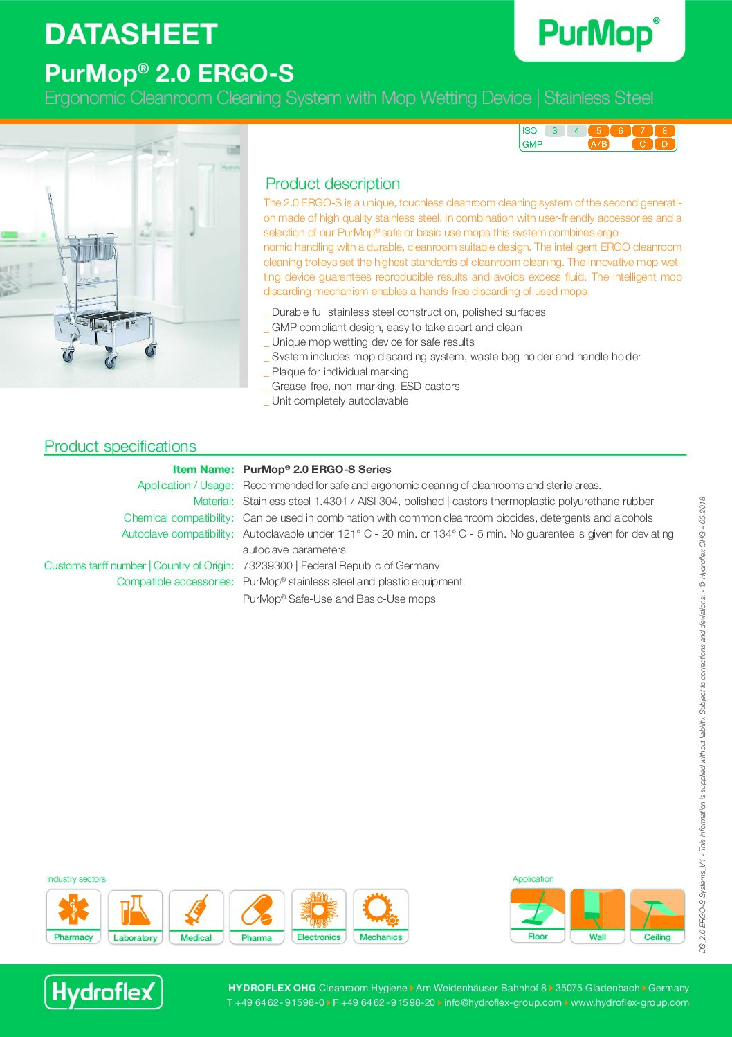 Hydroflex PurMop 2.0 ERGO-S 230 Aseptic Touchless Mop Cart