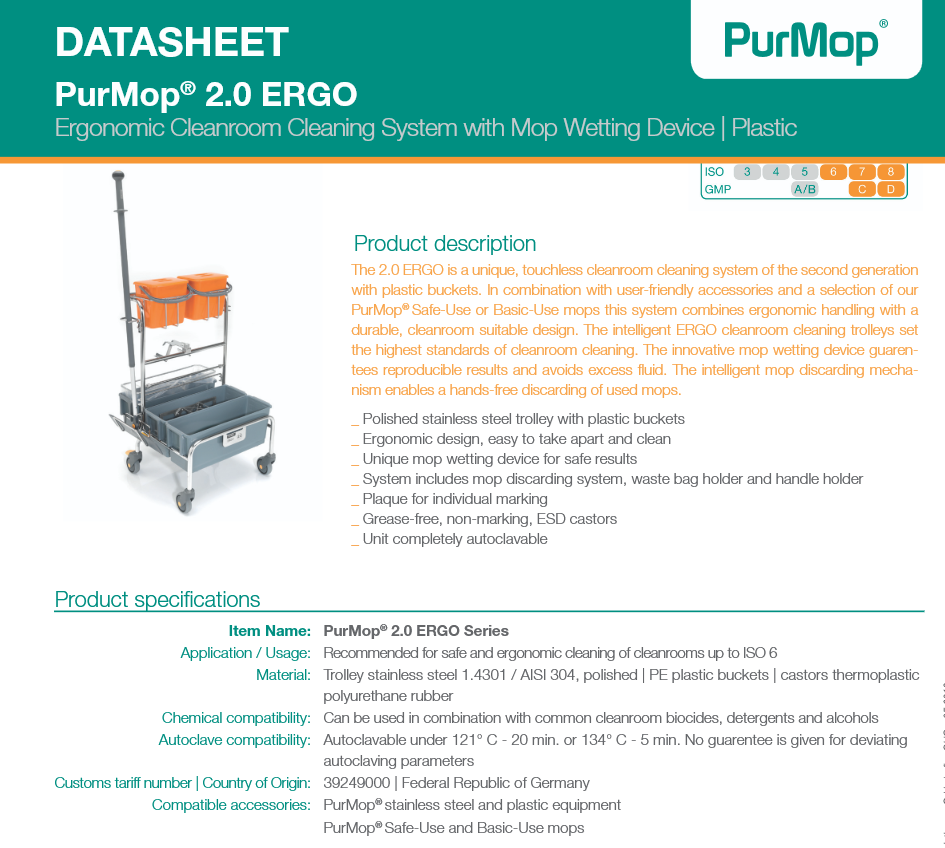 image representing hydroflex ergo 230 cleanroom mop bucket system