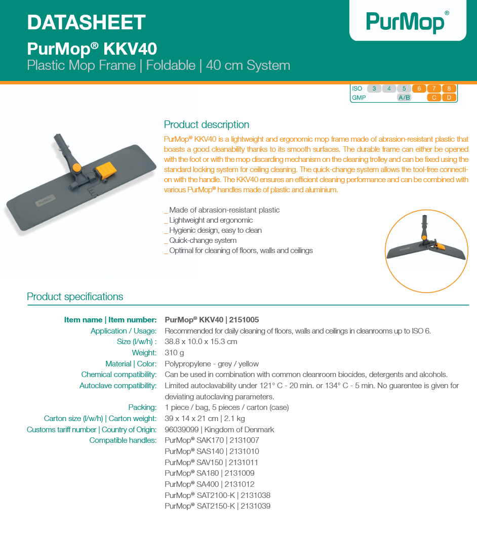 image representing kkv40 plastic cleanroom collapsible mop head