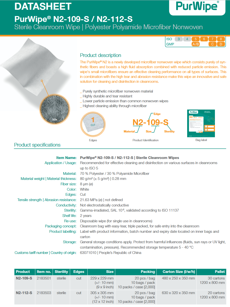 image representing sterile microfiber cleanroom wipes n2-109-s