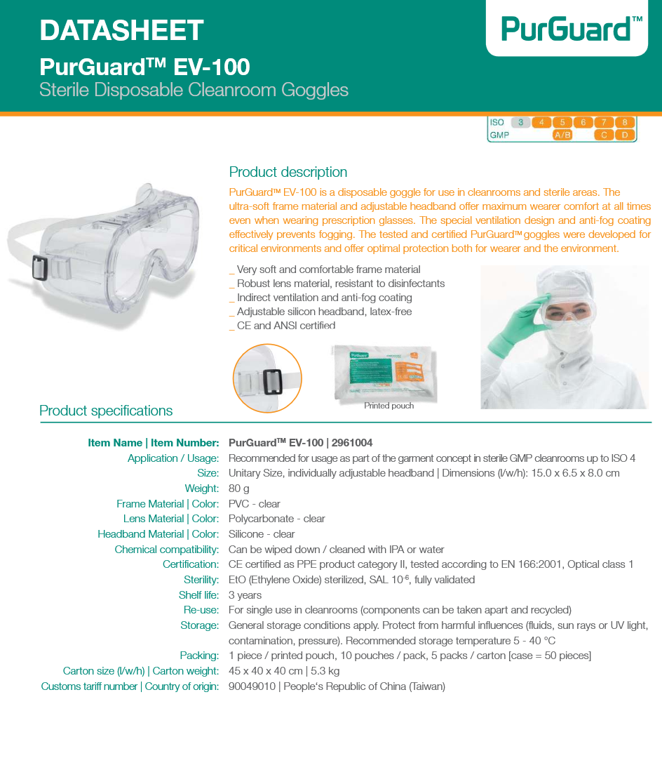 image representing sterile single use cleanroom goggles