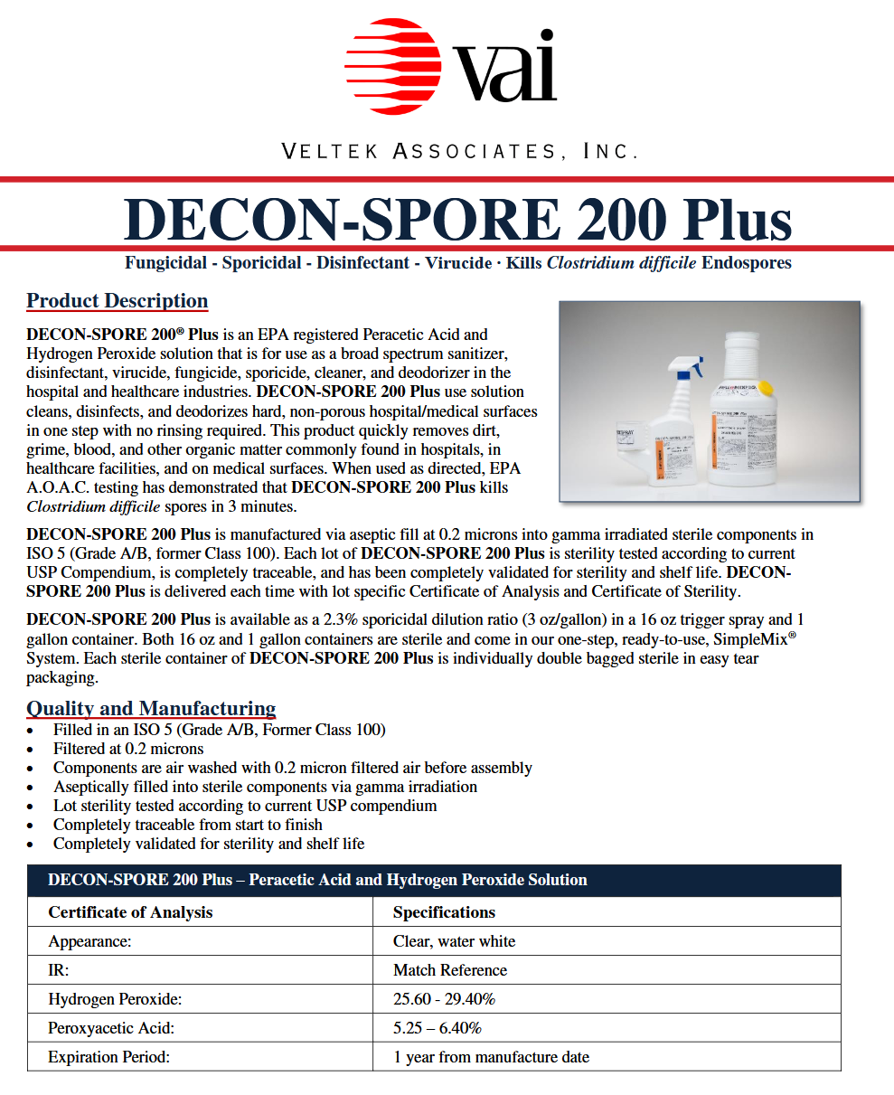 image representing decon spore sterile cleanroom sporicidal disinfectant