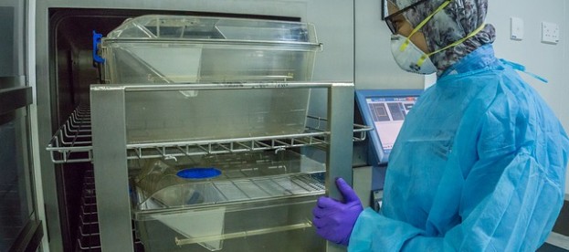 steam autoclave in use in a compounding pharmacy cleanroom
