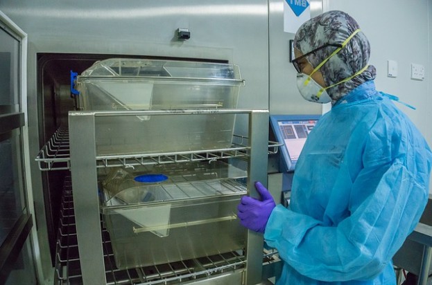 steam autoclave in use in a compounding pharmacy cleanroom