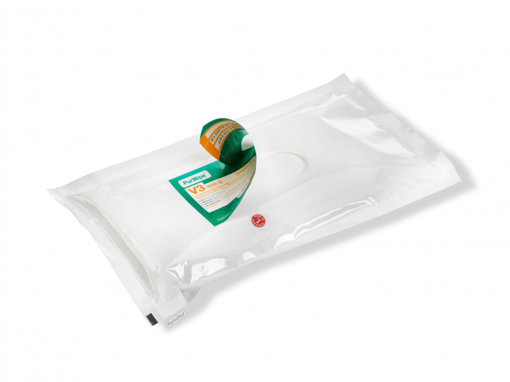 opened packet of purwipe prewetted cleanroom wipes