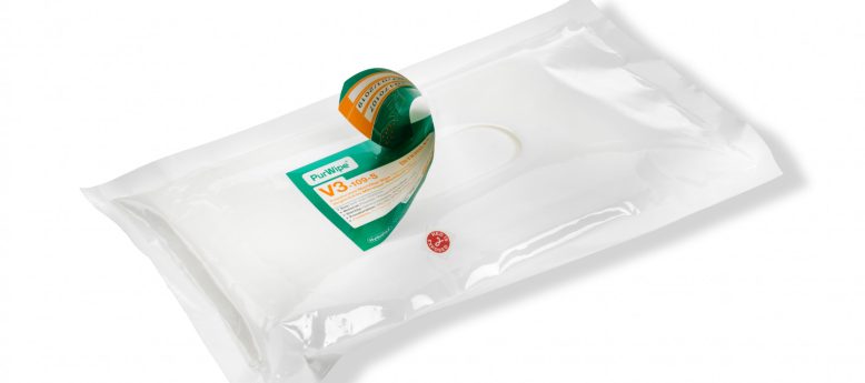 opened packet of purwipe prewetted cleanroom wipes