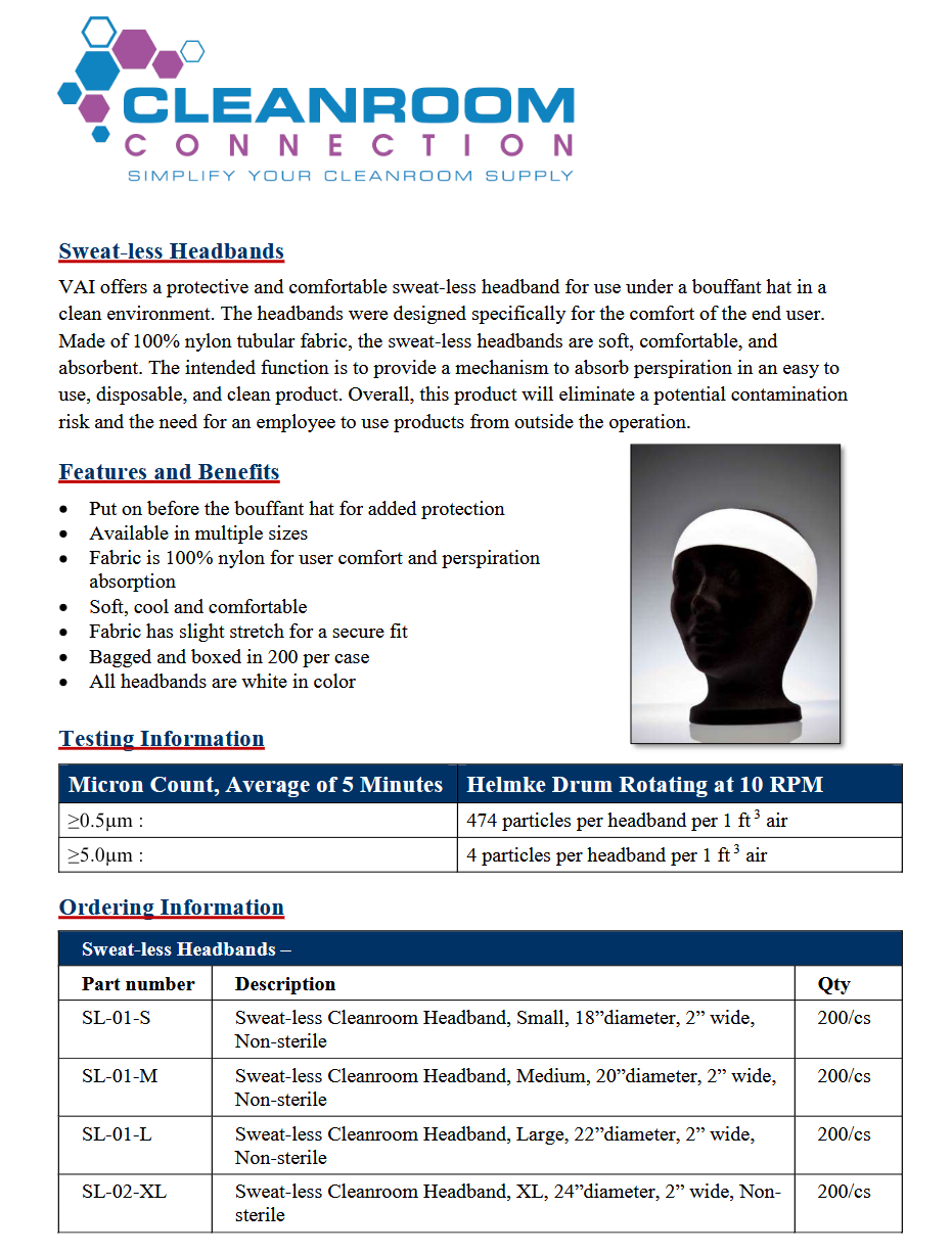 image representing cleanroom headbands to absorb sweat