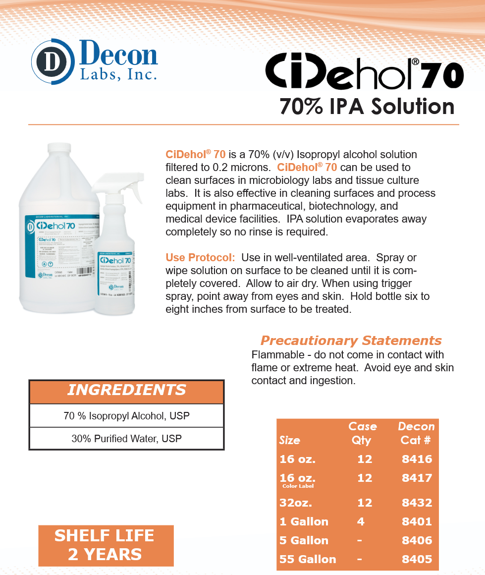 cidehol 70 isopropyl alcohol technical data