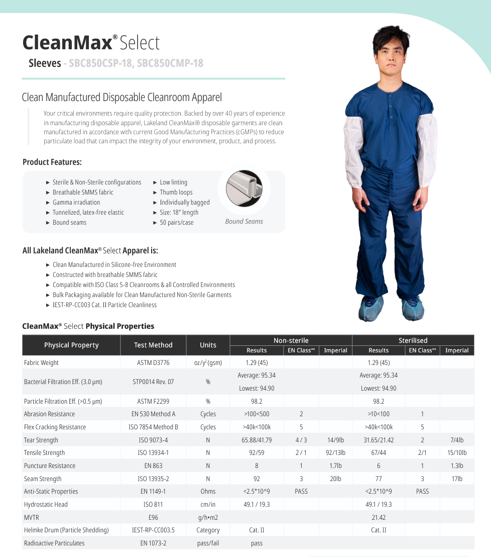 image representing lakeland cleanmax select cleanroom sleeve protector from cleanroom connection