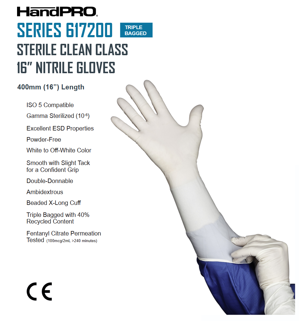 image representing handpro 617200 sterile 16 inch cleanroom glove technical specifications