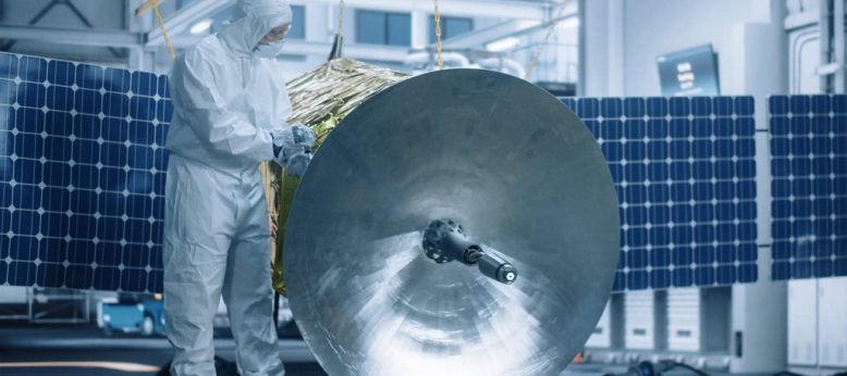 image representing aerospace cleanroom satellite manufacturing
