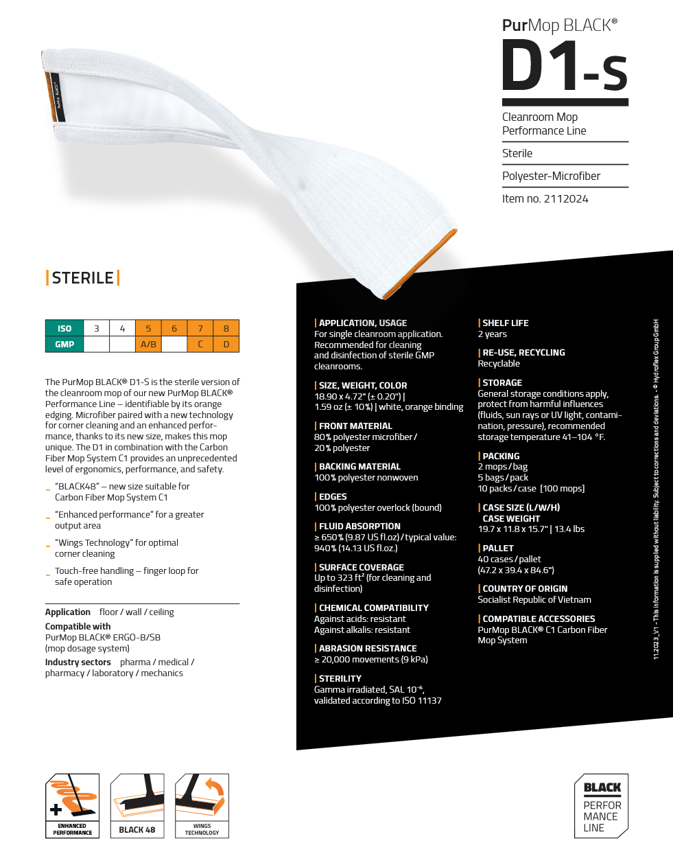 image representing purmop black d1-s sterile mop technical datasheet