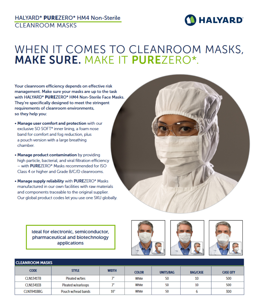 Halyard HM4 Earloop Cleanroom Face Mask Technical Details