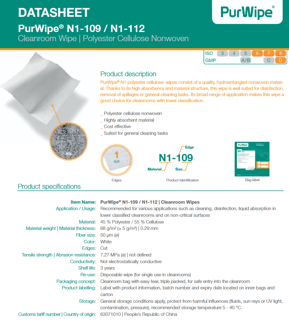 image representing n1-109 cleanroom wipe
