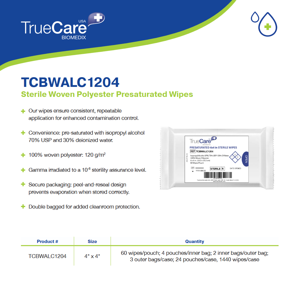 image representing sterile polyester presaturated alcohol wipe for cleanroom use